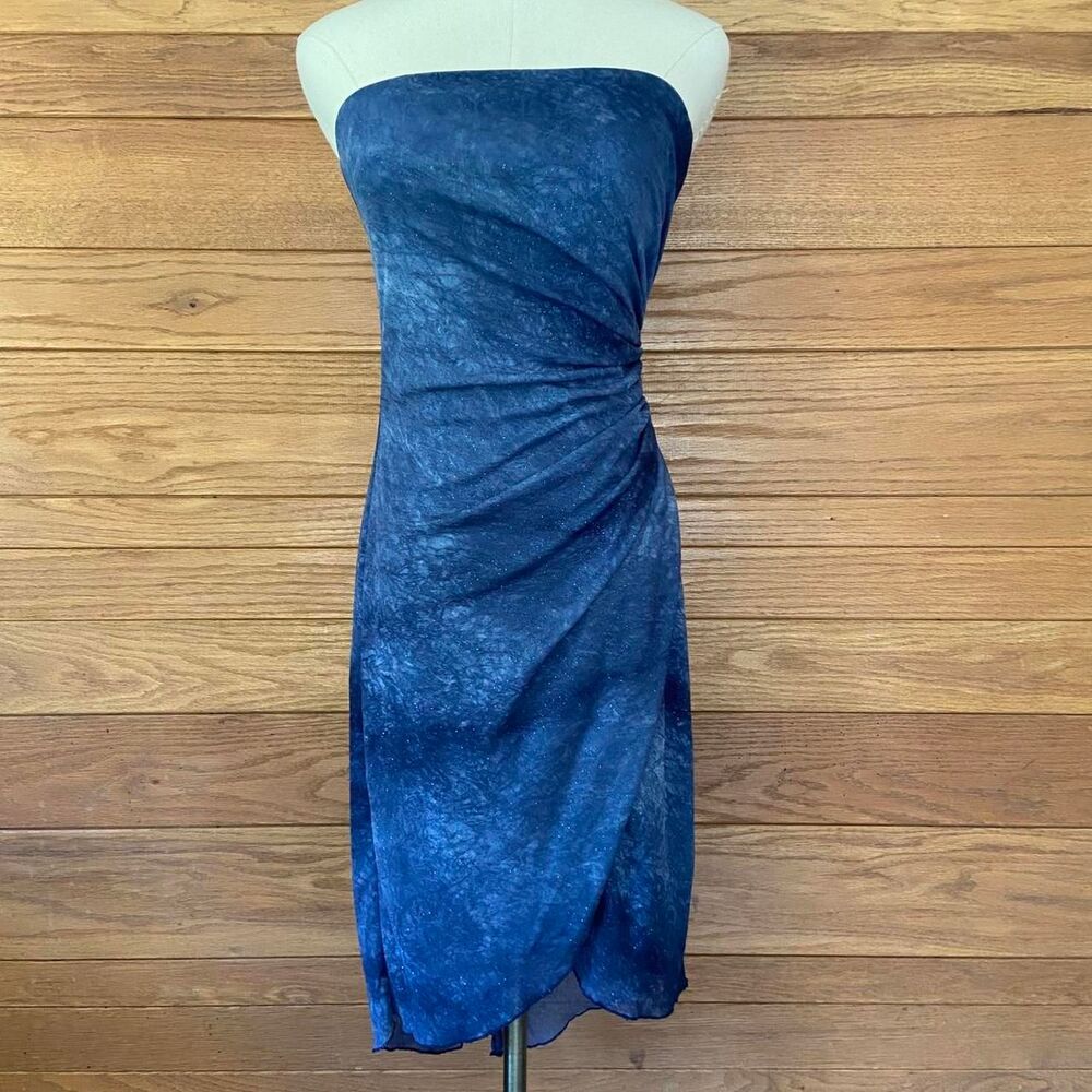 Vintage Y2K Jump blue tie dye glitter strapless asymmetric dress